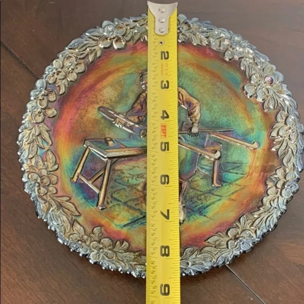 Vintage 1970 Fenton Carnival Glass Plate Craftsman Jamestown 1608
